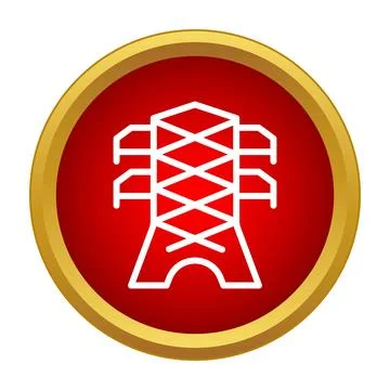 Transmission tower icon in a red circle with a golden border 스톡 일러스트