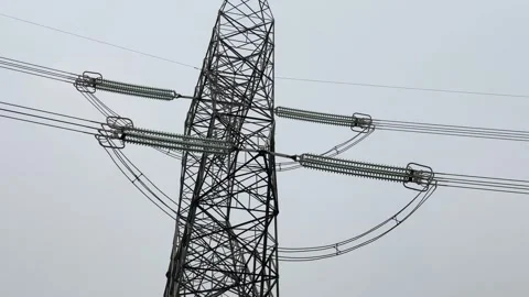 Transmission Tower With Multiple Insulator Strings Stock Footage 328601992