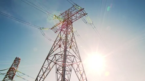 Transmission Tower Perspective High Voltage Lines Stock Footage 260654359