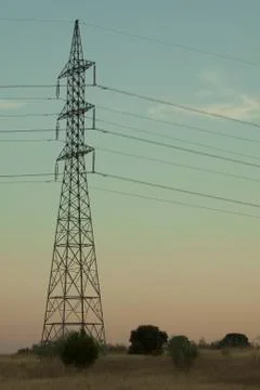Transmission tower sunset Stock Photos