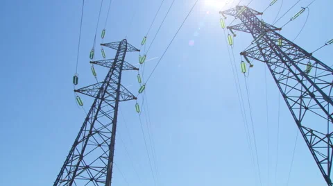 Transmission towers and high voltage power lines Stock Footage
