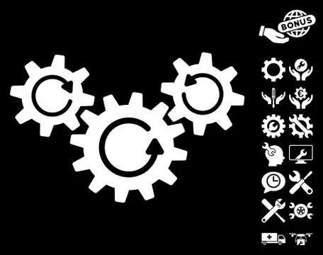 Transmission Wheels Rotation Vector Icon with Tools Bonus Illustrazione stock