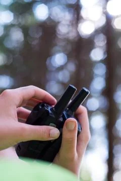 Transmitters in hand. Stock Photos