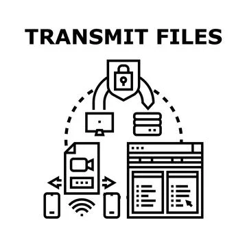 Transmitting files securely globally between digital devices Stock Illustration