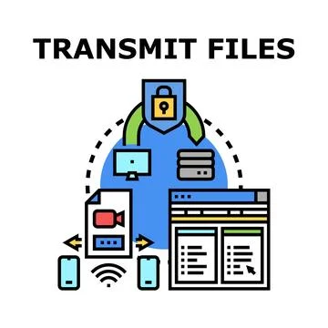 Transmitting files securely globally between digital devices Stock Illustration