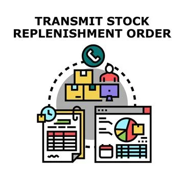 Transmitting stock replenishment order concept illustration Stock Illustration