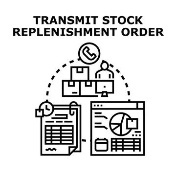 Transmitting stock replenishment order concept illustration Stock Illustration