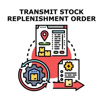 Transmitting stock replenishment order supply chain process Stock Illustration
