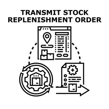 Transmitting stock replenishment order supply chain process Stock Illustration