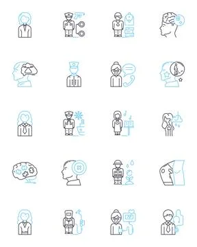 Transnationalization linear icons set. Globalization, Internationalization Stock Illustration