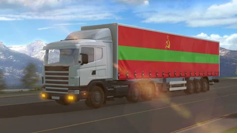 Transnistria flag shown on the side of a large truck Stock Footage 122106464