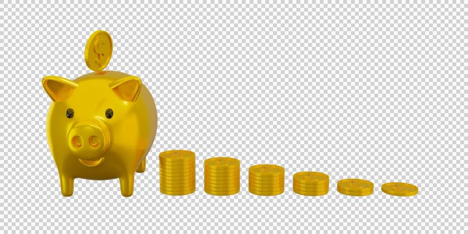 Transparency 3d render money jar pig gold with money gold dollar coin stack.. Stock Illustration