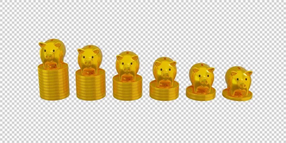 Transparency 3d render money jar pig gold with money gold dollar coin stack.. Stock Illustration