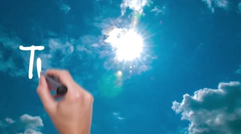 Transparency - concept with hand writing on the sky. Man writing. Blue sky wi Stock Footage 67561803
