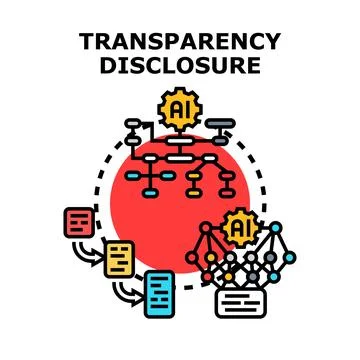 Transparency disclosure concept depicting data flow and artificial intelligen Stock Illustration