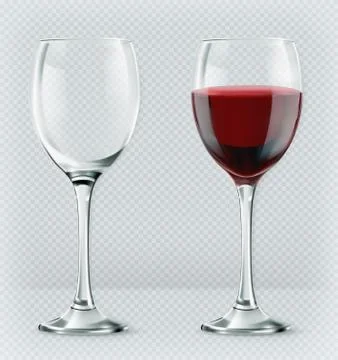 Transparency wine glass. Empty and full. 3d realism, vector icon Illustrazione stock