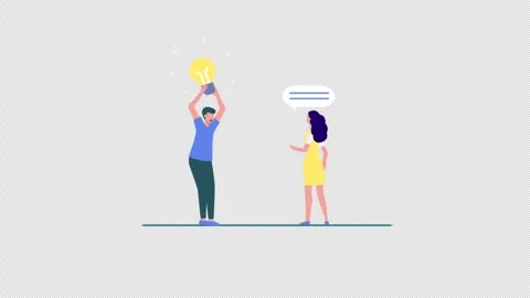 Transparent 2D Character Animation, Man Sharing Bright Idea with Light Bulb Stock Footage 309879621