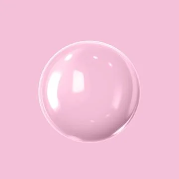 A transparent 3D bubble with highlights and reflections on a pink background. Stock Illustration