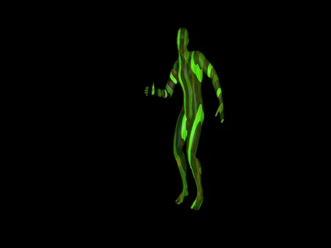 Transparent 3d man dancing. Static textures on body Stock Footage 76203791