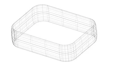 Transparent 3D wireframe of a square or container top with rounded corners,.. Stockillustratie