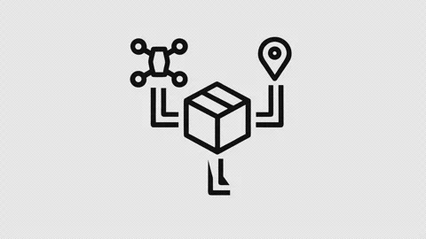 Transparent 4K Outline Animation of Logistics Delivery Box and Tracking Icons Stock Footage 337641631