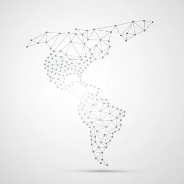 Transparent Abstract Polygonal Map of North and South America, Digital Network Stock Illustration