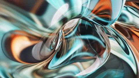 Transparent and Metallic Liquid Forms in Abstract 3D Render. Futuristic Stock Illustration