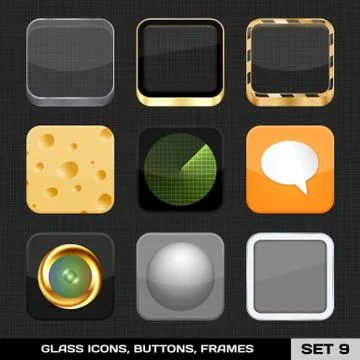 Transparent App Icon Frames, Backgrounds. Set 9 Stock Illustration