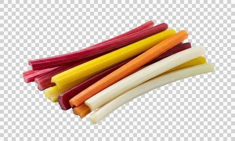 Transparent background with an assortment of colored chard stalks 스톡 사진