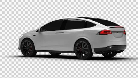 Transparent background, full left-side view of white Tesla Model X displayi.. Stock Illustration