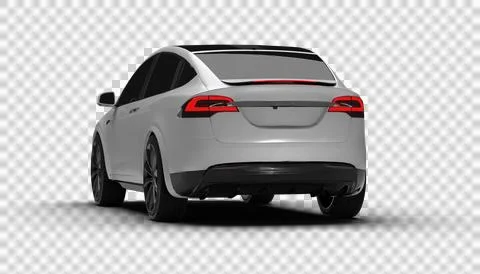 Transparent background, full left-side view of white Tesla Model X displayi.. Stock Illustration