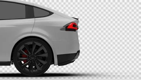 Transparent background, full rear left side view of white Tesla Model X sho.. Stock Illustration