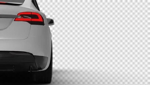 Transparent background, full rear right section of white Tesla Model X high.. Stock Illustration