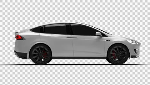 Transparent background, full right-side view of white Tesla Model X highlig.. Stock Illustration