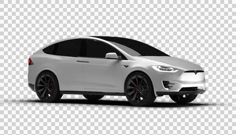 Transparent background, full right-side view of white Tesla Model X display.. Stock Illustration