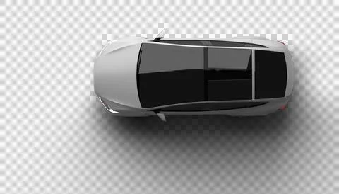 Transparent background, full top-down bird's-eye view of white Tesla Model .. Stock Illustration