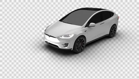 Transparent background, full top-down bird's-eye view of white Tesla Model .. Stock Illustration