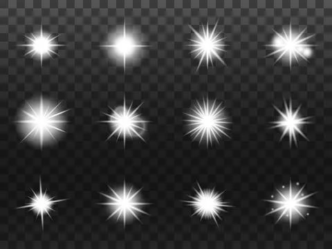 Transparent Background Glowing Light Bursts Collection with Various Spark Stock Illustration