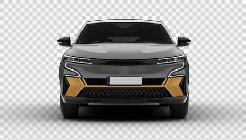 Transparent background, a gray colored modern electric suv car, full front .. Stock Illustration