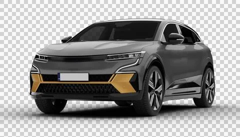 Transparent background, a gray colored modern electric suv car at a front l.. Illustrazione stock