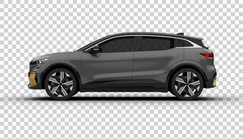 Transparent background, gray colored modern electric suv car full side view.. Stock Illustration