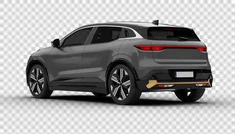 Transparent background, a gray colored modern electric suv car at a rear le.. Stock Illustration