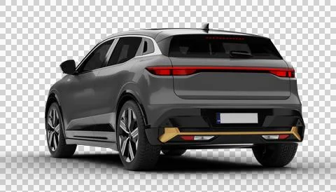 Transparent background, gray colored modern electric suv car at a rear left.. Stock Illustration