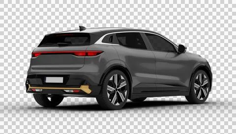 Transparent background, gray colored modern electric suv car at a rear righ.. Stock Illustration