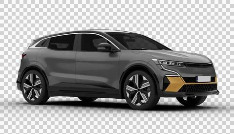 Transparent background, gray colored modern electric suv car at a front rig.. Stock Illustration