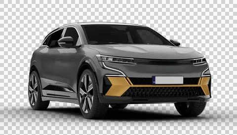 Transparent background, gray colored modern electric suv car at a front rig.. Stockillustratie