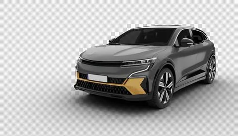 Transparent background, a gray colored modern electric suv car at a front l.. Stock Illustration