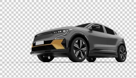 Transparent background, gray colored modern electric suv car at a front lef.. Stock Illustration