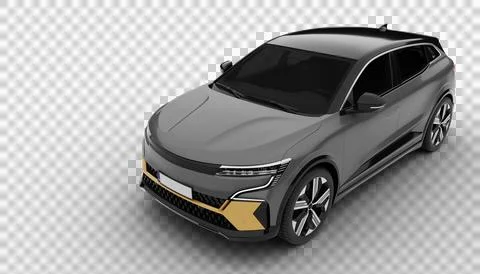 Transparent background, gray colored modern electric suv car at a front lef.. Stock Illustration