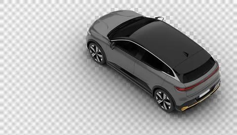 Transparent background, gray colored moedern electric suv car top-down view.. Stock Illustration